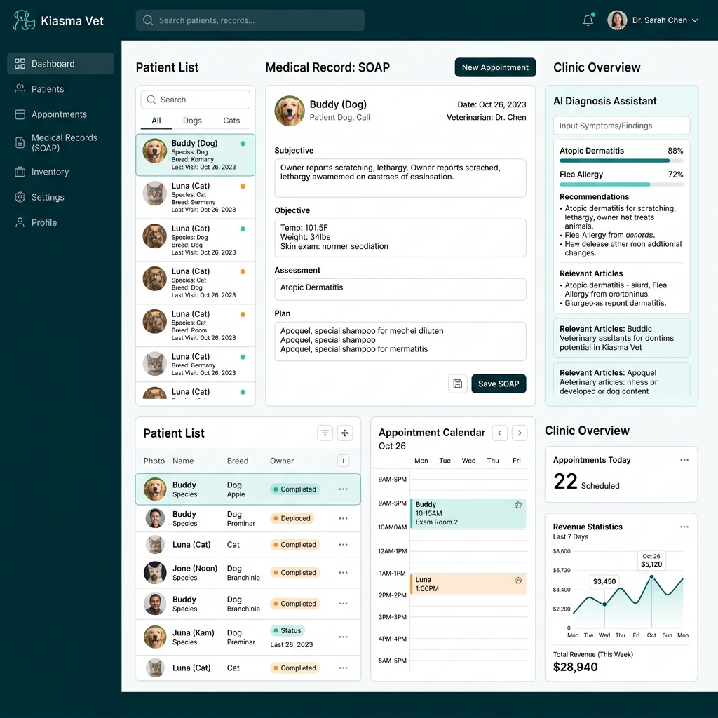 Dashboard Web Application Kiasma Vet - Rekam Medis & AI Assistant